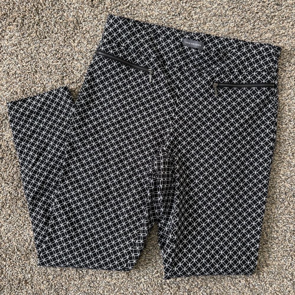 Van‎ Heusen Black White Patterned Ankle Pants Skinny Stretch Trouser Size 6